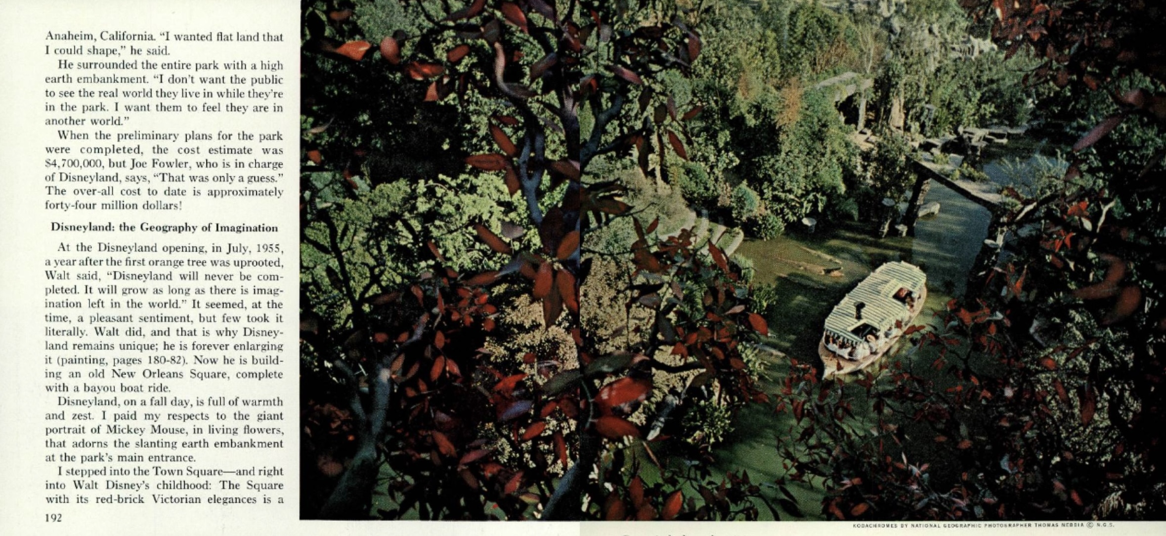 An excerpt from the reproduction of the 1963 National Geographic cover story “The Magic Worlds of Walt Disney,” available to D23 General and Gold Members if they purchase a subscription through the link on the D23 website. The image with the excerpt shows a bird’s-eye view of the Jungle Cruise attraction at Disneyland Park.
