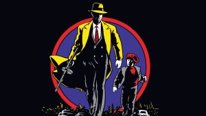 A promotional image for 1990&rsquo;s Dick Tracy. The characters of Dick Tracy and &ldquo;the Kid&rdquo; are seen in colorful comic book-style at center.