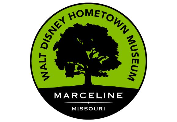 The circular Walt Disney Hometown Museum logo. The logo is green with the black outline of a tree in the center. The text reads &ldquo;WALT DISNEY HOMETOWN MUSEUM. MARCELINE MISSOURI.&rdquo;