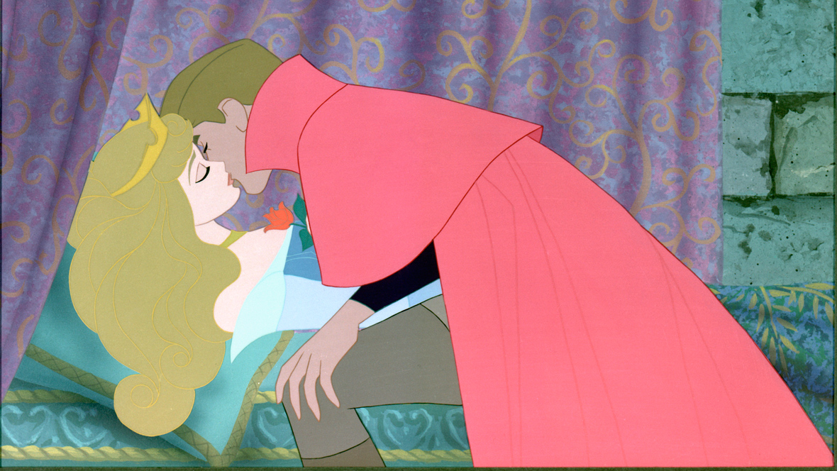 A still from Disney&rsquo;s animated Sleeping Beauty, in which Prince Phillip is leaning down to kiss the princess Aurora.