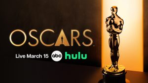A promotional image for The Oscars, airing live on ABC and Hulu on Sunday, March 15, 2026, from the Dolby Theatre at Ovation Hollywood, hosted by Conan O&rsquo;Brien.