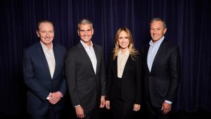 An image of, from left to right, James Gorman, Dana Walden, Josh D&rsquo;Amaro, and Bob Iger.