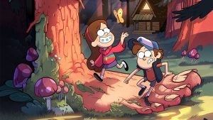 An image of Mabel and Dipper Pines (Gravity Falls, 2012).