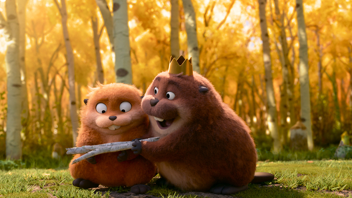(L-R): Mabel Beaver and King George in Disney and Pixar's Hoppers