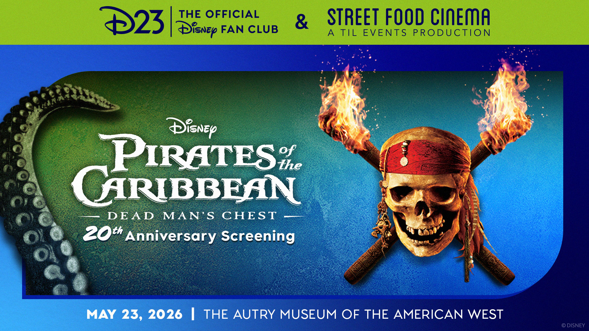 Event banner featuring the "Disney Pirates of the Caribbean: Dead Man