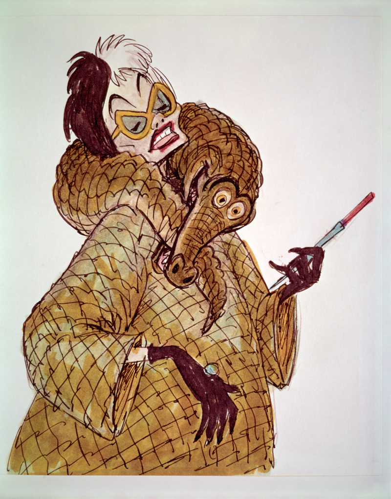 early designs for Cruella de Vil in the animated One Hundred and One Dalmatians (1961).