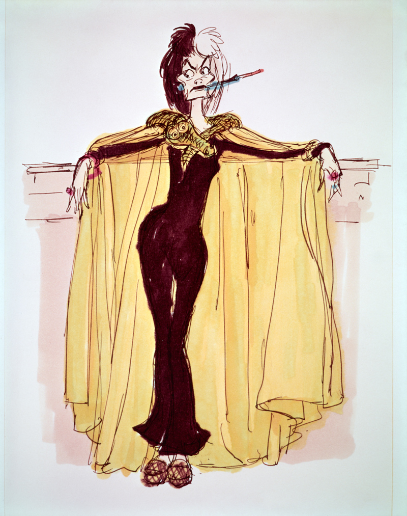 early designs for Cruella de Vil in the animated One Hundred and One Dalmatians (1961).