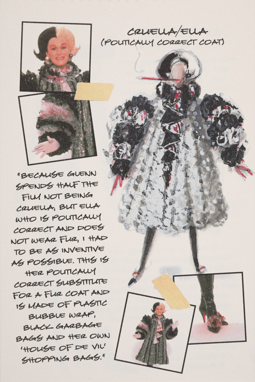 early costume designs for Glenn Close as Cruella de Vil in 101 Dalmatians (1996).