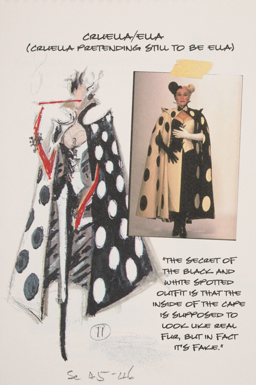 early costume designs for Glenn Close as Cruella de Vil in 101 Dalmatians (1996).