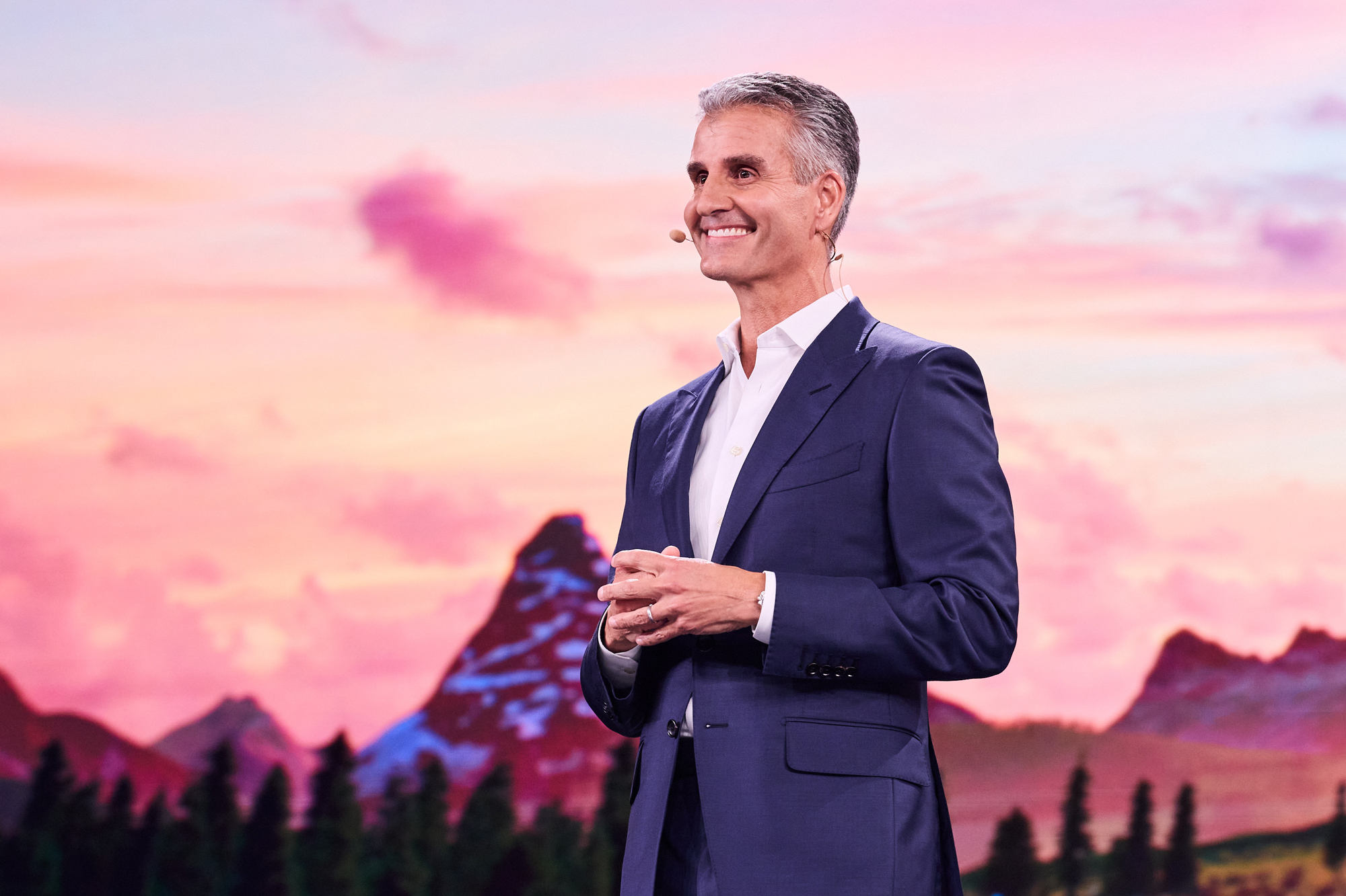 Disney CEO Josh D&rsquo;Amaro on stage during the Disney Upfront 2026 in New York City.