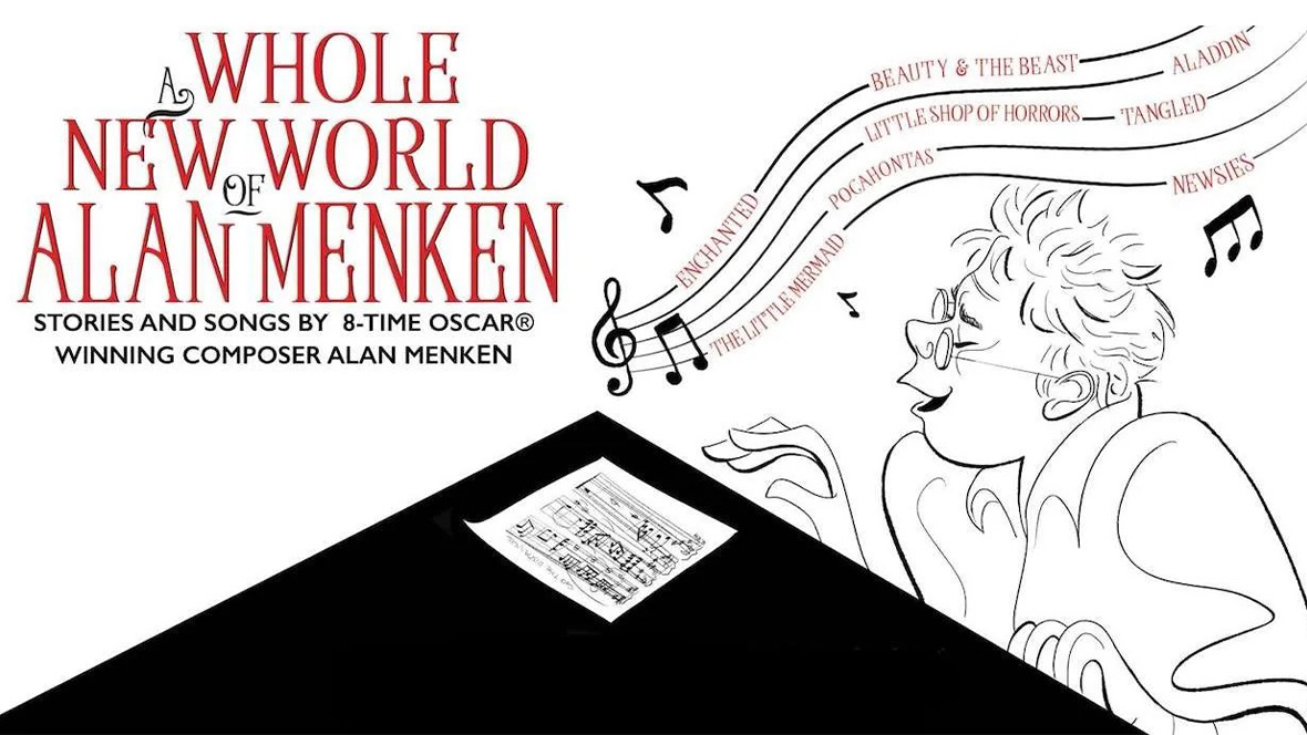 Image promoting the A Whole New World of Alan Menken show at D23: The Ultimate Disney Fan Event in Anaheim on Sunday, August 16, 2026.