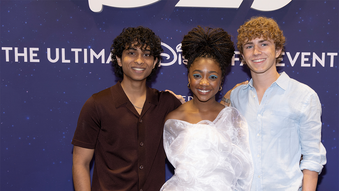Three cast members of Percy Jackson and the Olympians at the D23 Expo. 