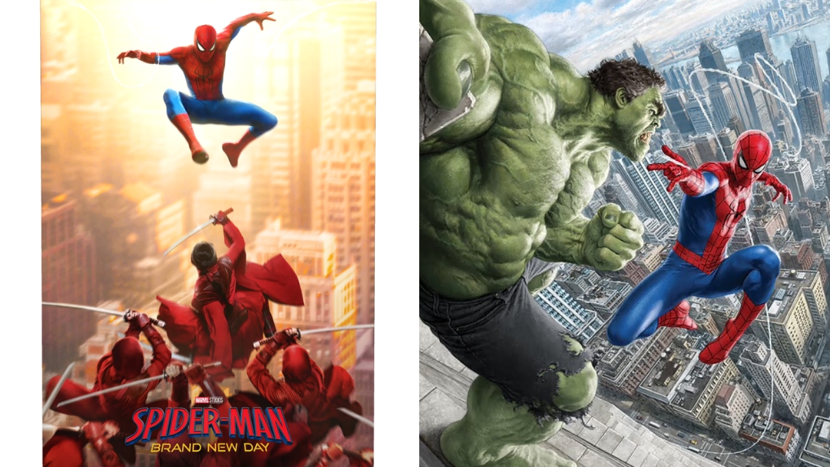 Side by side images of Spider-Man posters from Displate.