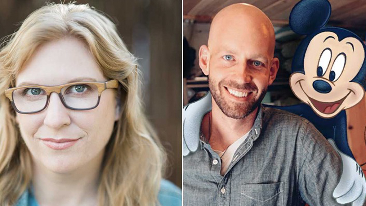 (Left to right): isney Fine Artist) and Kaitlyn Robrock (Official Voice of Minnie Mouse). Bret Iwan (Official Voice of Mickey Mouse, Disney Fine Artist).