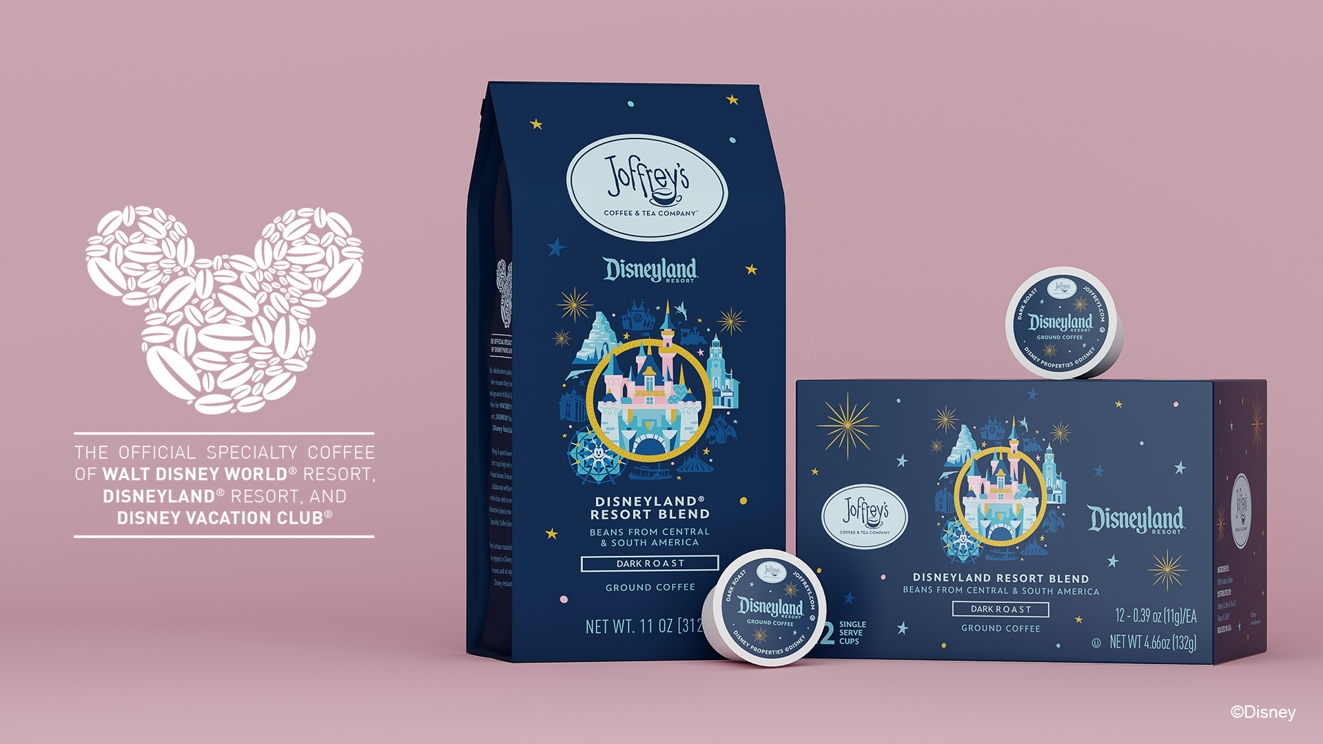 Disney coffees inspired by Frozen, Tangled, Moana, The Mandalorian, Toy Story 5, Spider-Man, and Haunted Mansion