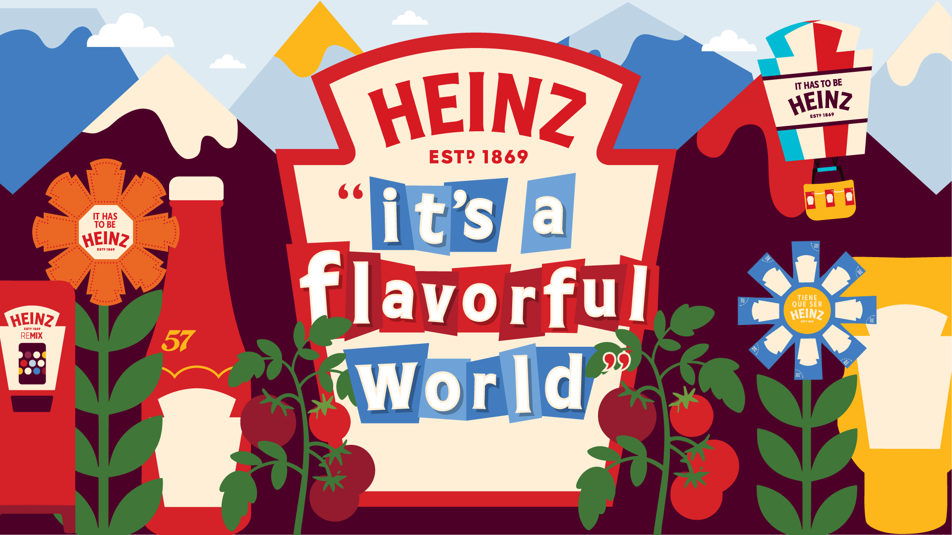 Heinz "it's a flavorful world" banner.