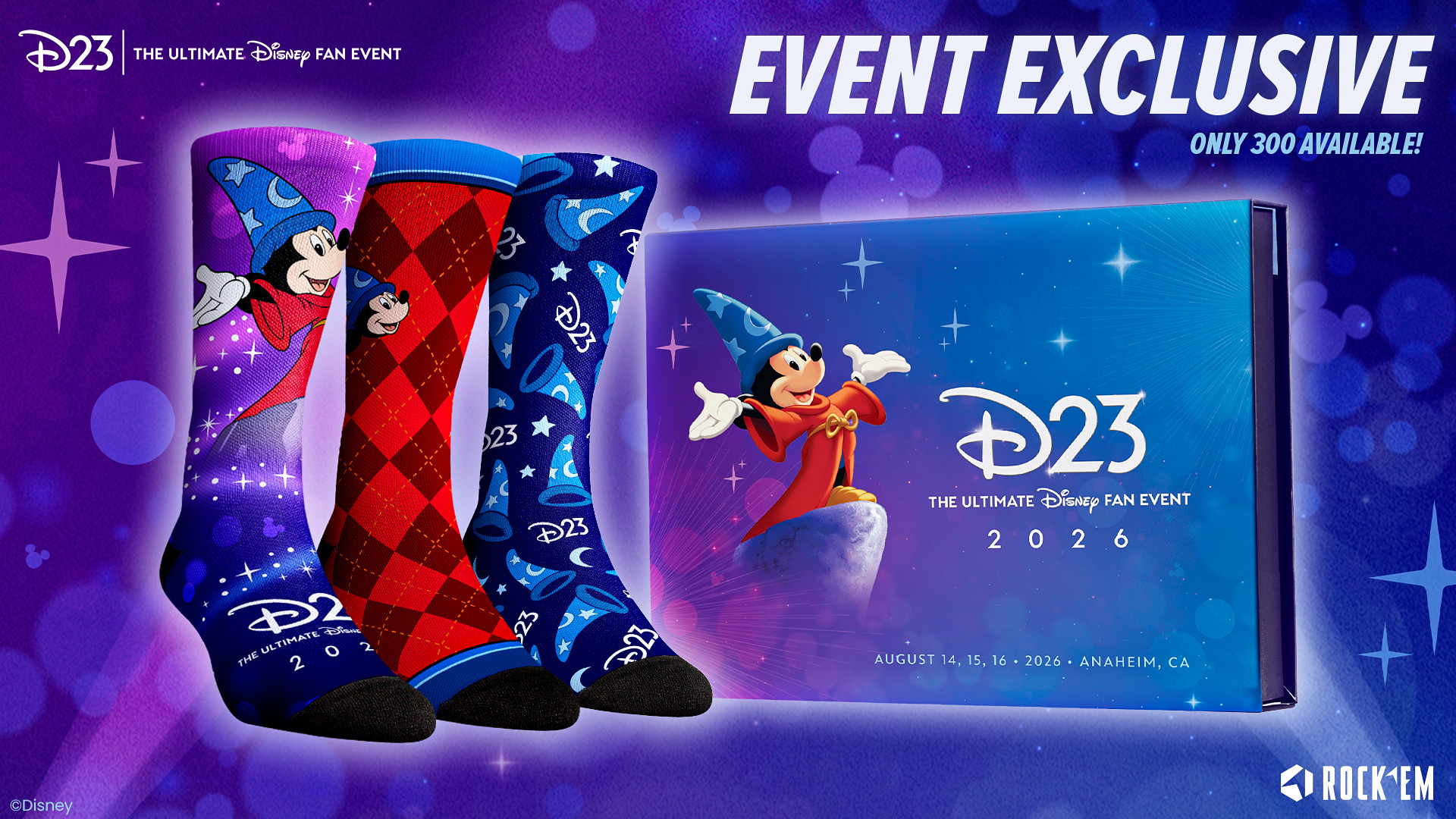 Rock 'Em Socks with exclusive Disney designs inspired by beloved characters, films, and fandoms from the Walt Disney Company.