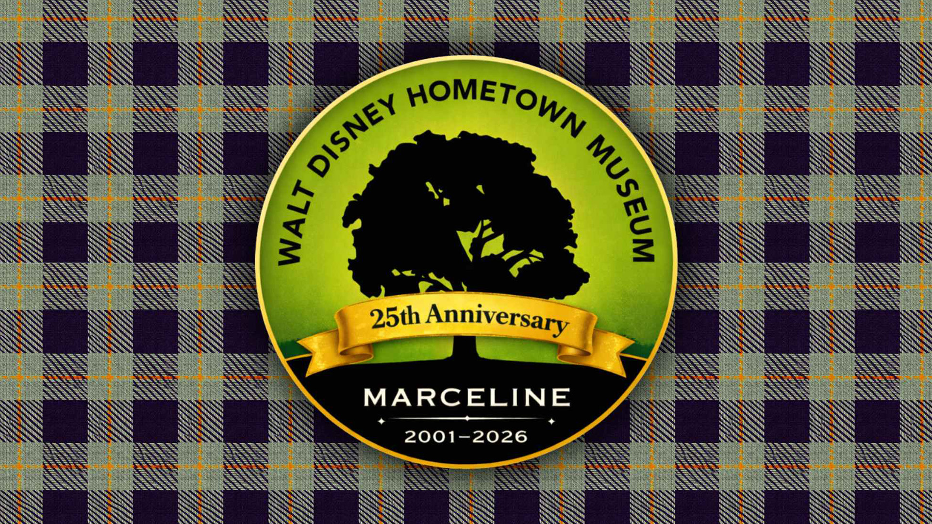 The logo for Walt Disney Hometown Museum Plaid at D23: The Ultimate Disney Fan Event