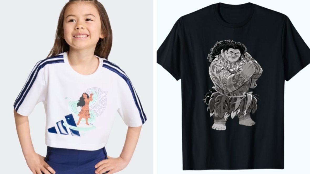 Side by side images of Moana-inspired t-shirts for children.