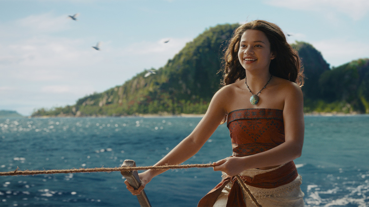 An image of Moana (Catherine Lagaʻaia) from Disney&rsquo;s live-action reimagining of the Oscar-nominated animated adventure Moana.