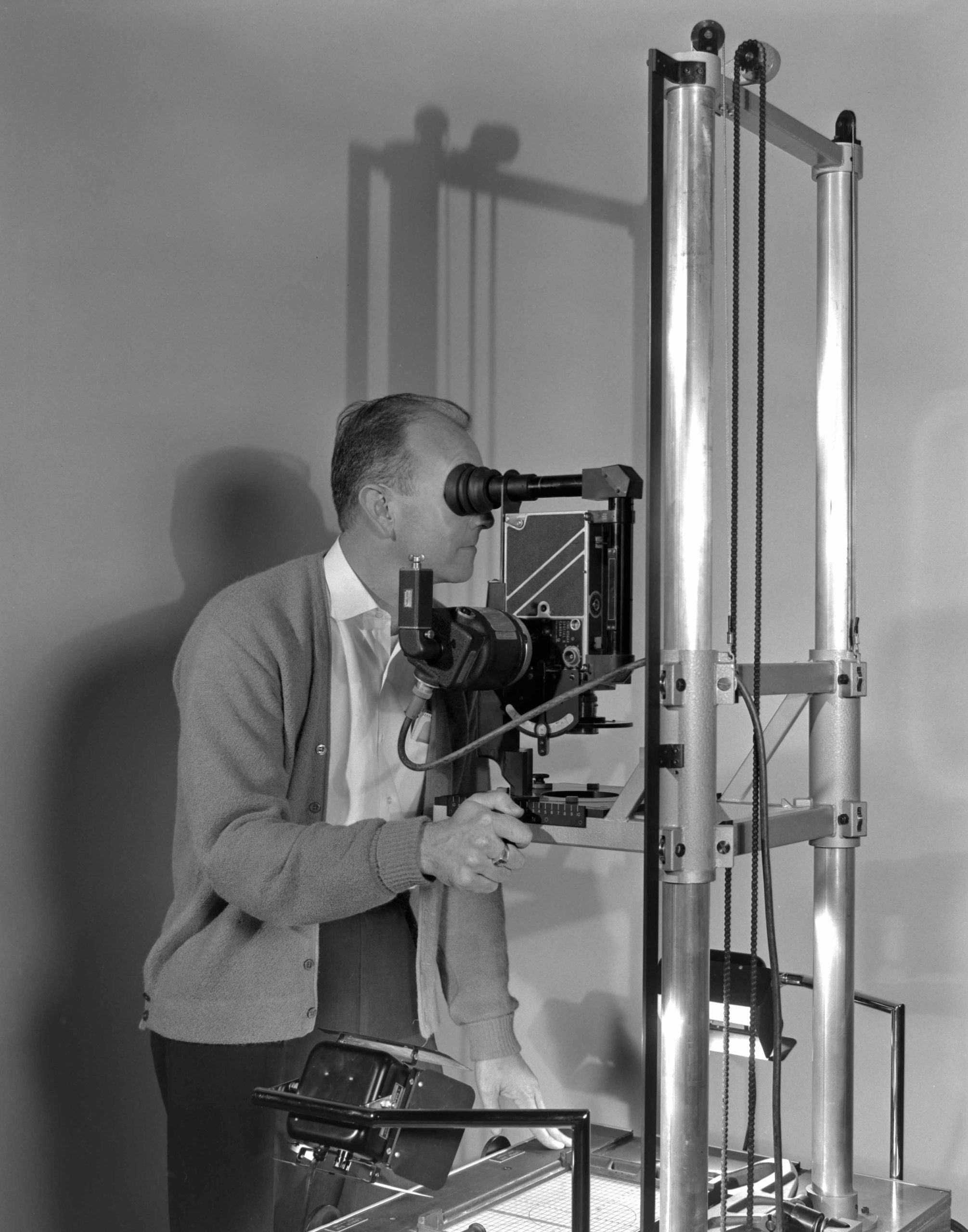 Don Iwerks behind the multiplane camera.
