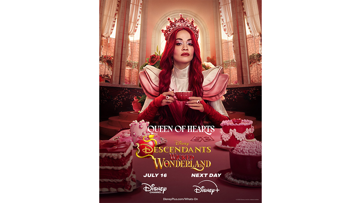 A promotional image of Rita Ora as the Queen of Hearts in Descendants: Wicked Wonderland.