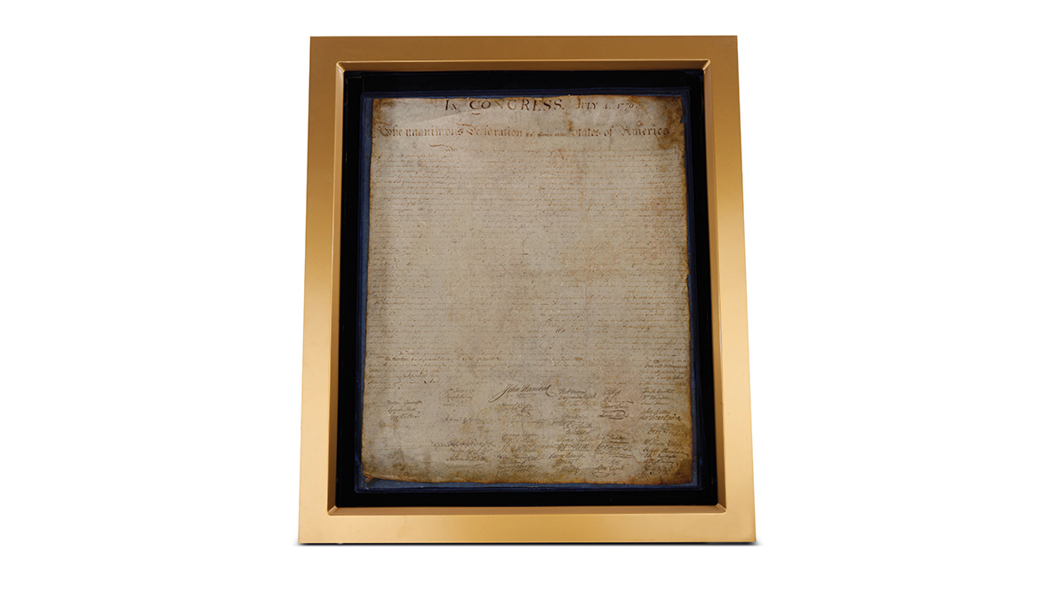An image One of the Declaration of Independence props used in Disney&rsquo;s 2004 film National Treasure.