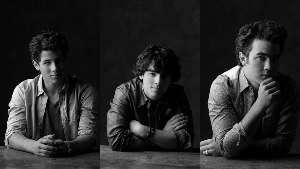 Black and white portraits of Disney Legends the Jonas Brothers. 