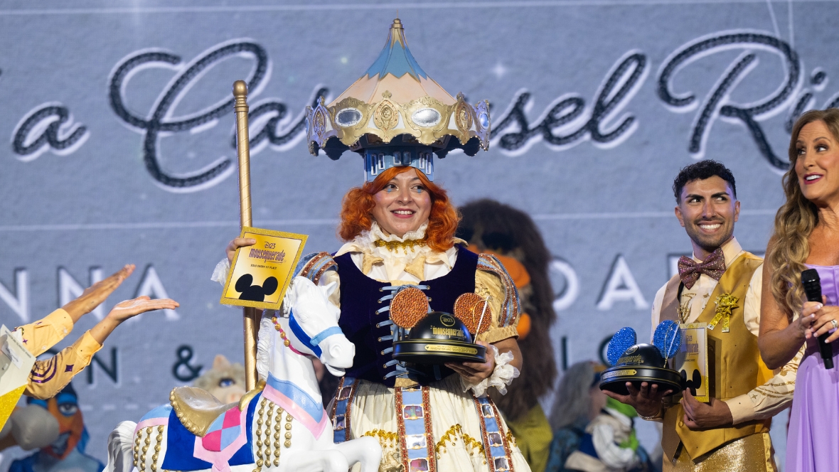 An image of the &ldquo;A Jest of a Carrousel Ride&rdquo; Innovation & Technology winner from the D23 2026 Mousequerade costume contest at D23: The Ultimate Disney Fan Event.