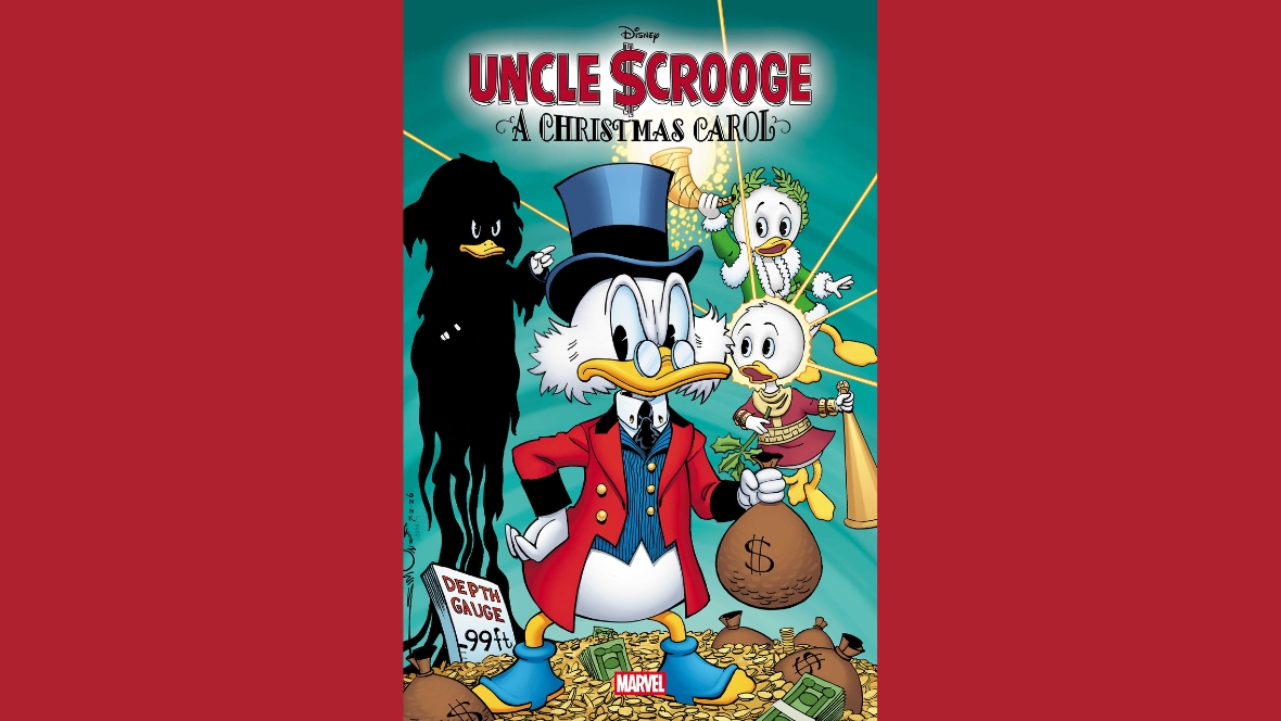 The front cover of Marvel Comics&rsquo; Uncle Scrooge: A Christmas Carol, by Louise Simonson; the cover was created by artist Walter Simonson.