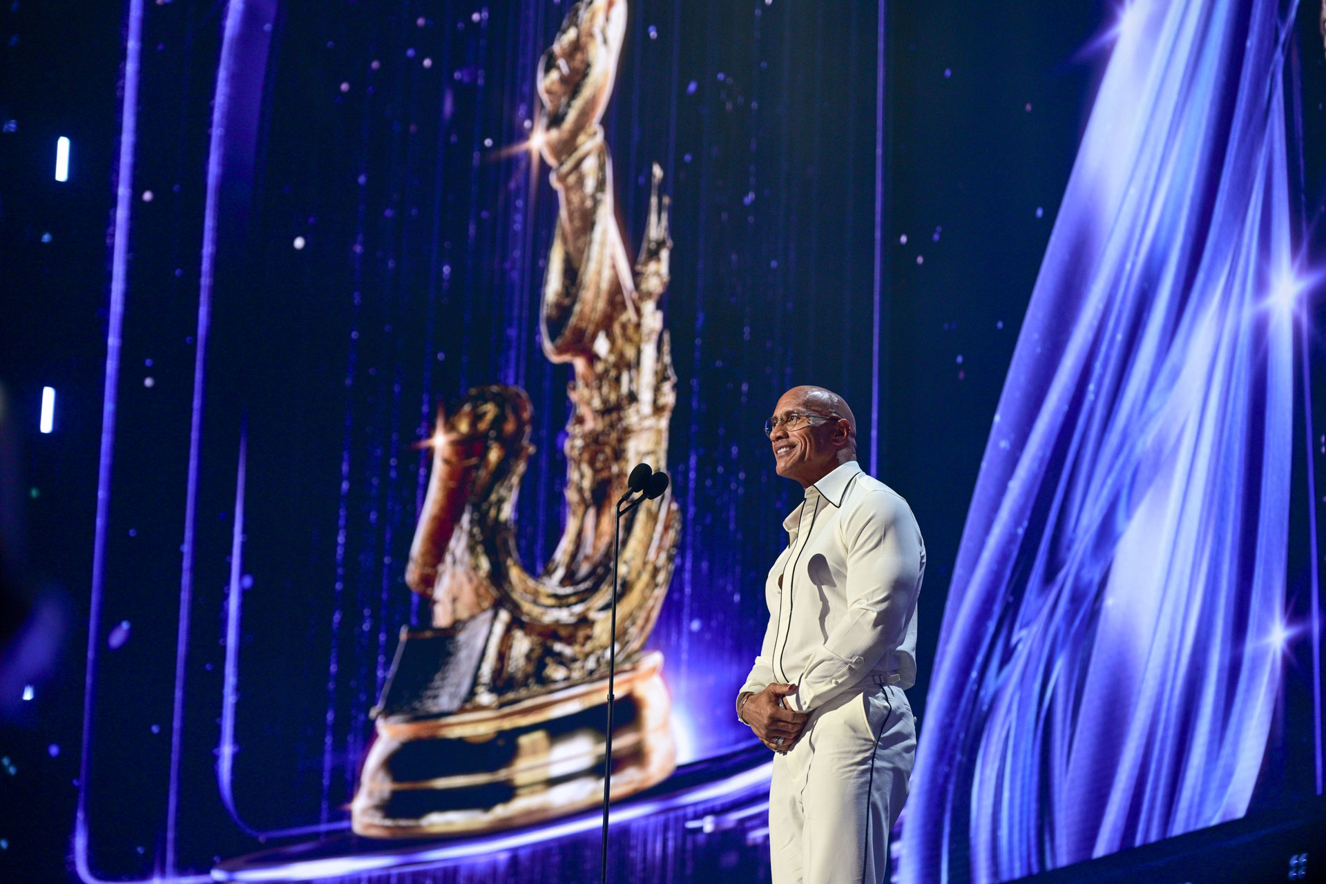 Dwayne Johnson addresses the audience during his Disney Legends recognition at the 2026 Disney Legends Awards ceremony.