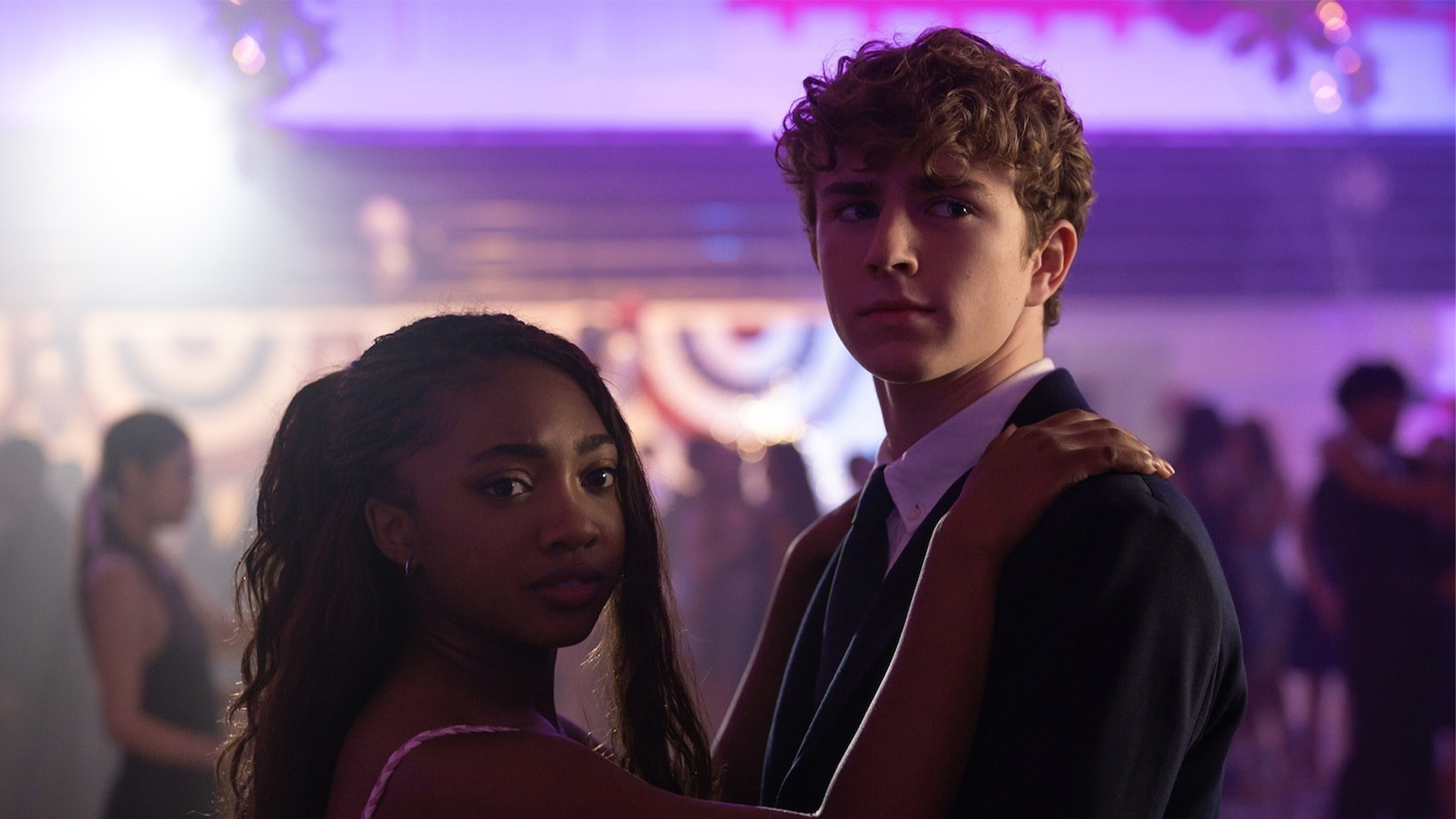 Percy Jackson (Walker Scobell) and Annabeth Chase (Leah Sava Jeffries) slow dance in Season 3 of Percy Jackson and the Olympians.