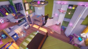 Gameplay of a Fortnite character in Bonnie's room.