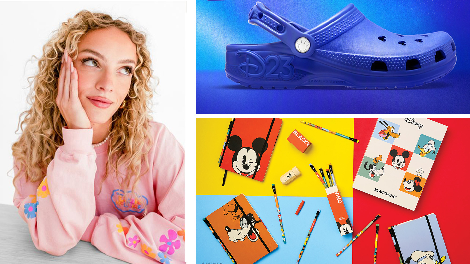 A collage of some of the merch items from D23: The Ultimate Disney Fan Event