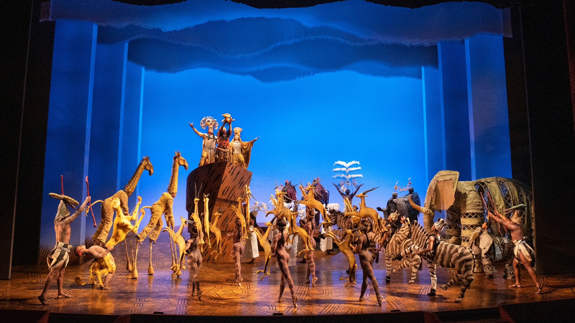 An image from Disney Theatrical Group’s The Lion King on Broadway, from the “Circle of Life” opening number.