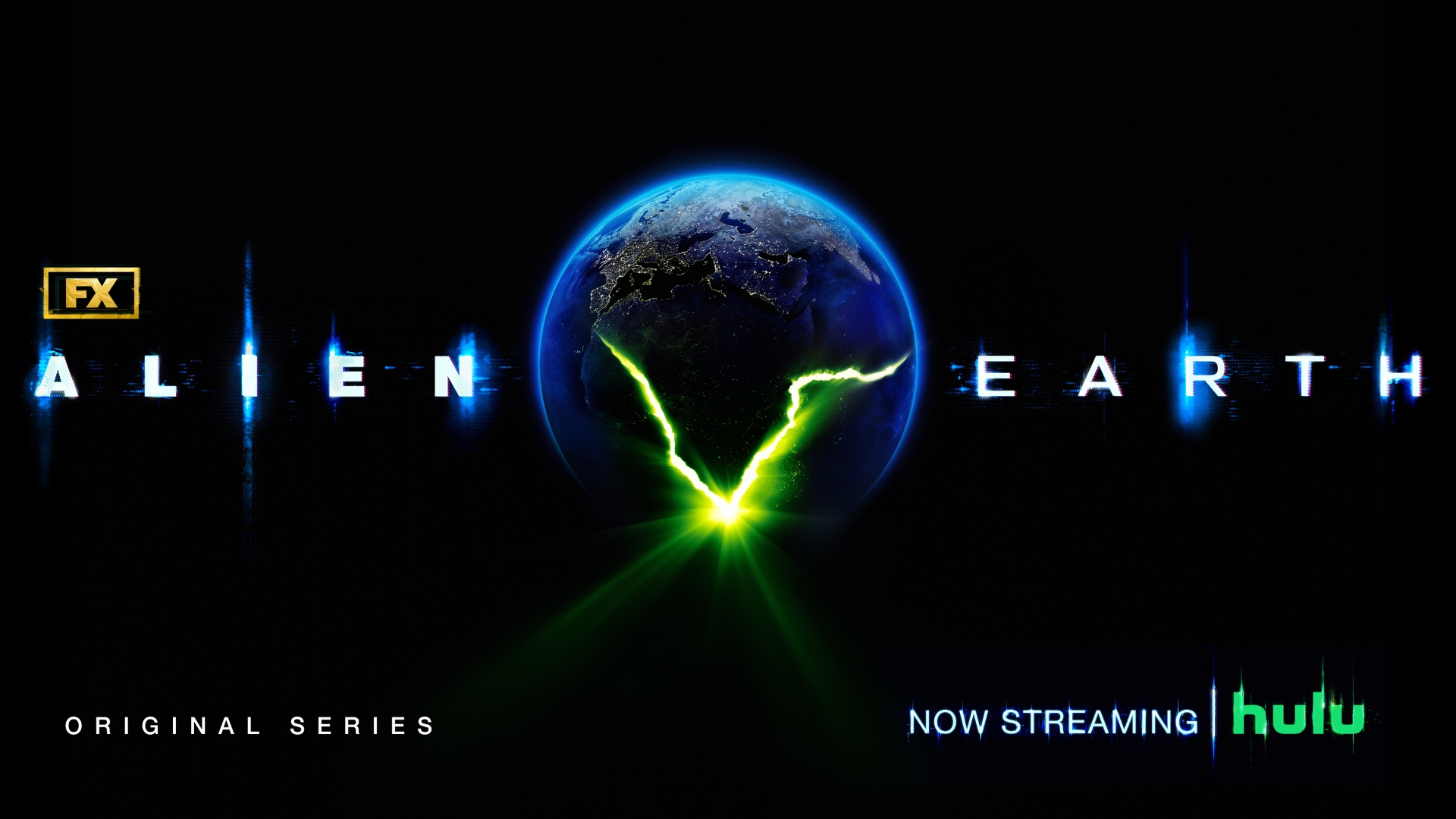 A promotional image for FX's Alien: Earth on Hulu.