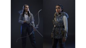 Promotional photos of Artemis (Dafne Keen) and Zoë Nightshade (Saara Chaudry) for Percy Jackson and the Olympians Season 3