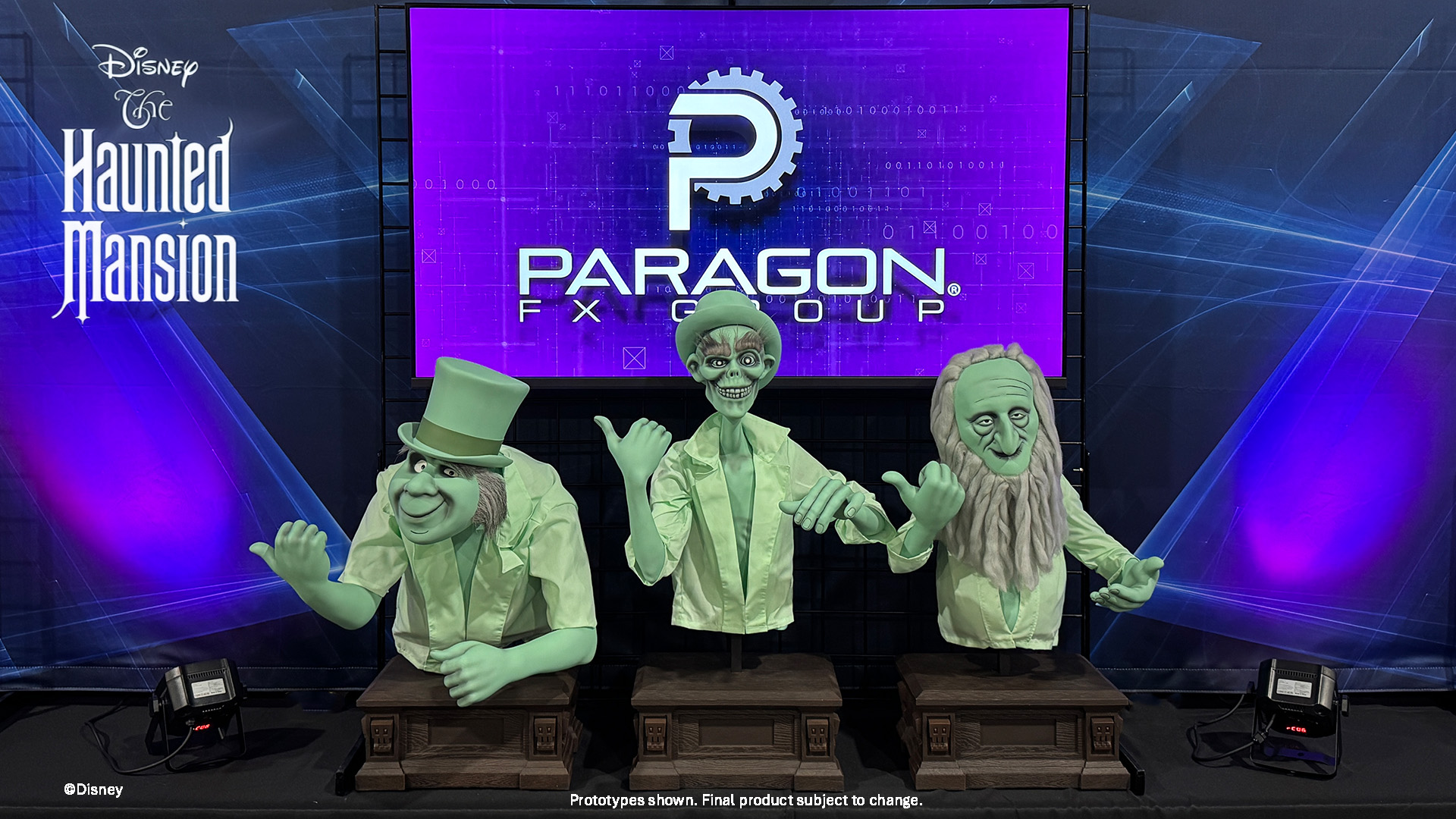 Disney&rsquo;s Haunted Mansion figures displayed at the Paragon FX Group booth.