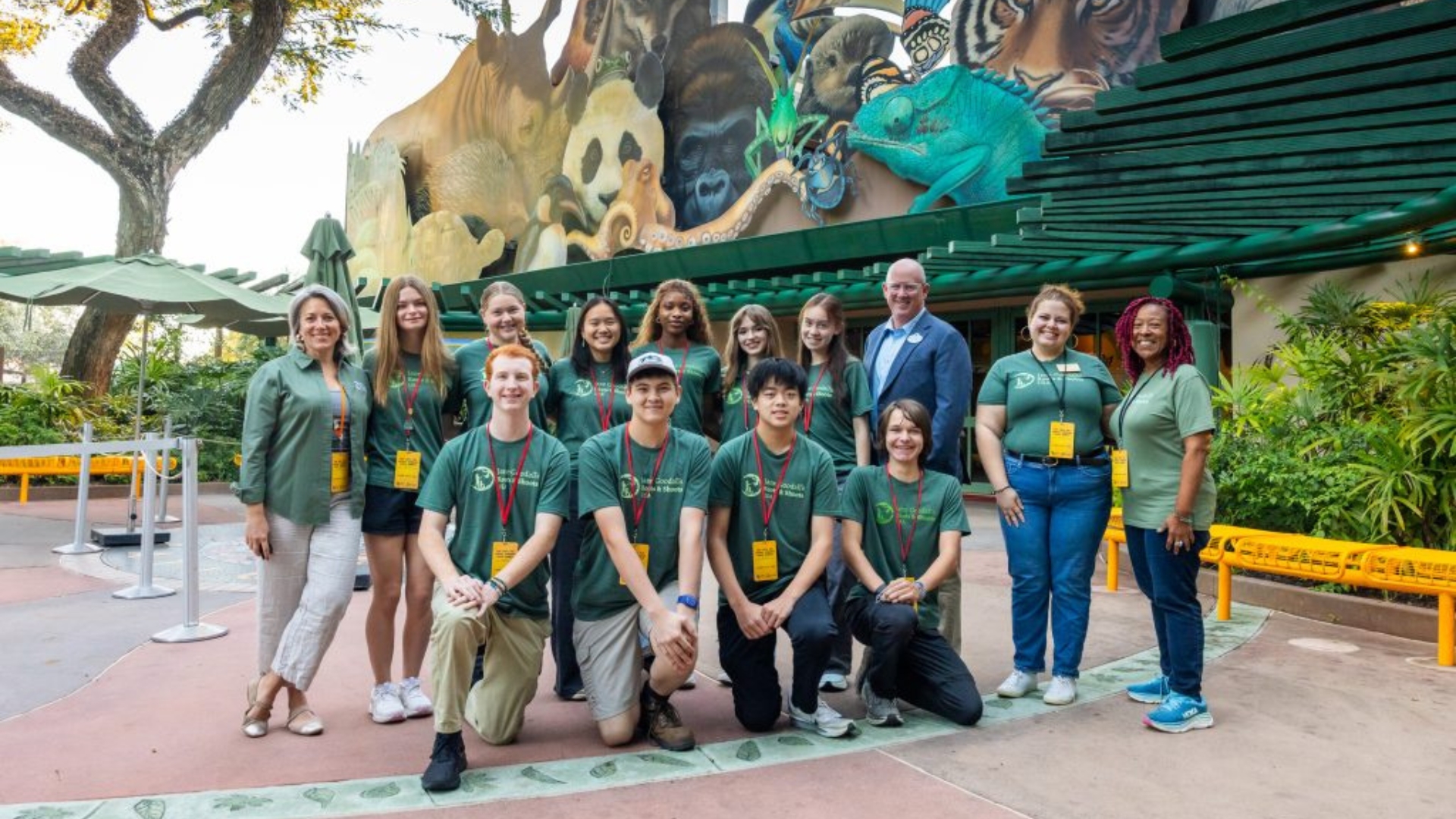 An image of 10 youth conservation leaders&mdash;as well as some Disney representatives&mdash;during a recent multi-day summit at Walt Disney World; the leaders were chosen through the &ldquo;Hop into the Animal Kingdom Challenge&rdquo; created in collaboration with Jane Goodall&rsquo;s Roots & Shoots USA.